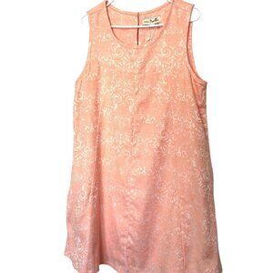 NWT Simply Noelle Peach Damask Swing Dress L/XL Pockets Sleeveless Keyhole Back